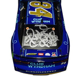 Close-up of the dual autographed 2023 Jimmie Johnson and Richard Petty #84 Club Wyndham Legacy Motor Club Lionel 1/24 scale diecast showcasing premium craftsmanship, authentic signatures, vibrant sponsor graphics, and an included Certificate of Authenticity.