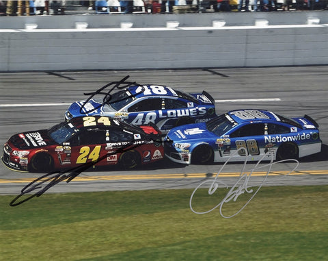 Capture the excitement of the 2015 Daytona 500 with this autographed NASCAR photo featuring Dale Earnhardt Jr., Jeff Gordon, and Jimmie Johnson. Limited availability. Perfect gift for racing fans!
