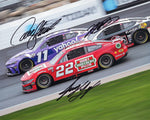 Featuring the signatures of Martin Truex Jr., Denny Hamlin, and Joey Logano, this triple-signed 8x10 photo is a standout piece for NASCAR collectors. It comes with a COA, ensuring its authenticity and making it a great gift.