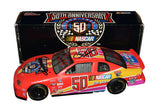 3X signed 1998 NASCAR 50th Anniversary Program Car 1/24 scale diecast featuring authentic signatures from Jeff Gordon, Bill Elliott, and Darrell Waltrip, commemorative anniversary graphics, and a Certificate of Authenticity. An exceptional collectible and a thoughtful gift for NASCAR fans.
