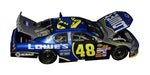 Signed 2006 Jimmie Johnson #48 Lowe’s Brickyard Win raced version diecast car, featuring realistic tire marks and dirt from the race. Includes COA and lifetime authenticity guarantee, perfect for collectors.