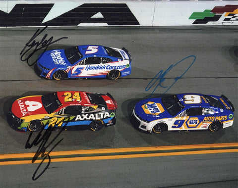 Own a piece of Hendrick Motorsports history with this 3X signed photo of Kyle Larson, Chase Elliott, and William Byron from the 2022 Daytona 500. A perfect gift for NASCAR fans.