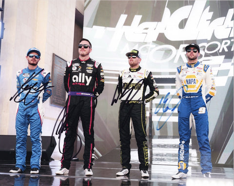 4X AUTOGRAPHED Chase Elliott / Kyle Larson / William Byron / Alex Bowman 2023 Hendrick Motorsports Team (Driver Intros) Signed 8x10 Inch Picture NASCAR Photo with COA