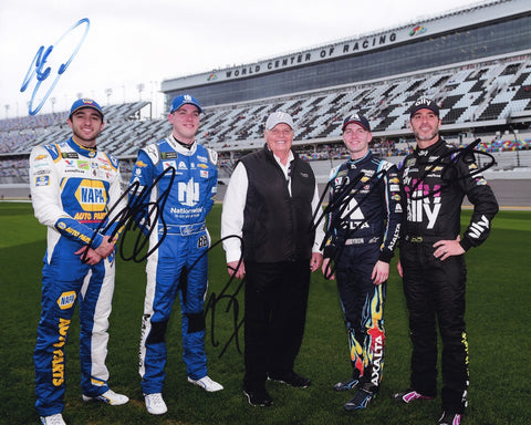 The combined autographs of Chase Elliott, Jimmie Johnson, William Byron, Alex Bowman, and Rick Hendrick make this 2019 Hendrick Motorsports photo a remarkable gift for racing enthusiasts. Hurry, stock is extremely limited!