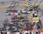 This beautiful picture was hand-signed by five NASCAR drivers through a well-respected representative of Trackside Autographs. This would make the perfect gift idea for any NASCAR fan! All signatures are obtained through public/private signings and garage area access via HOT Passes. You will receive a Certificate of Authenticity with your purchase and we also offer a 100% life-time guarantee regarding authenticity!
