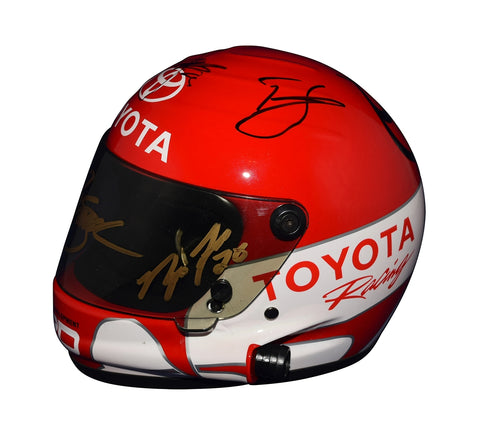 8X autographed 2022 Toyota Racing Daytona 1/3 scale mini helmet featuring signatures from CBell, Kurt Busch, Ty Gibbs, Natalie Decker, Joe Gibbs, Brandon Jones, Ryan Truex, and more. A striking collectible that makes a great gift. We are always here to help with any questions.