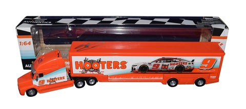 Own a piece of racing history with the AUTOGRAPHED 2022 Chase Elliott #9 Hooters Racing 1/64 Scale Hauler Transporter. Authentic signature and COA included.