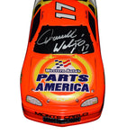 Own a piece of history with the Autographed 1983 Darrell Waltrip #17 Western Auto Parts America Vintage Black Window Bank Diecast Car, a limited vintage collectible. Exclusive signatures acquired through special signings and HOT Pass garage access. Includes Certificate of Authenticity (COA) – a cherished item for NASCAR fans and collectors.