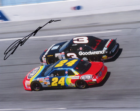 Transport yourself back to the thrilling days of 1993 with this AUTOGRAPHED 8x10 Inch Vintage NASCAR Photo featuring Jeff Gordon's rookie appearance at the iconic Daytona 500, where he raced alongside the legendary Dale Earnhardt. This collectible treasure captures the essence of that historic moment, preserving the excitement and nostalgia for generations.