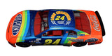 Authentic Jeff Gordon #24 DuPont Rainbow NASCAR Champion Diecast Car - Back View: Take a closer look at the back view of this authentic Jeff Gordon #24 DuPont Rainbow Diecast Car, commemorating his historic championship victory. The intricate detailing, including the rear spoiler, taillights, and exhaust pipes, faithfully replicates Gordon's iconic race car.