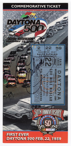 This autographed Daytona 500 Commemorative Ticket by Dale Earnhardt Sr. is a limited edition, with only a fraction bearing his signature. COA included.