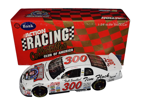 Experience NASCAR history with the Autographed 1998 Darrell Waltrip #300 Tim Flock Racing Clear Window Bank Vintage Diecast Car, a limited vintage collectible. Exclusive signatures acquired through special signings and HOT Pass access. Includes Certificate of Authenticity (COA) – an ideal gift for NASCAR fans and collectors.