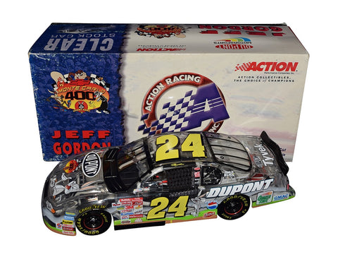 Autographed 2001 Jeff Gordon #24 Looney Tunes Bugs Bunny Clear Car - Side View: Featuring authentic signatures and intricate detailing of the iconic racer, with Bugs Bunny themed design elements visible through the clear car body.