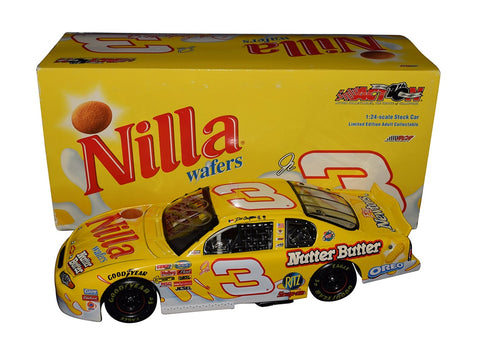 Autographed 2002 Dale Earnhardt Jr. #3 Nilla Wafers / Nutter Butter Diecast Car: This vintage 1/24 scale collectible showcases Earnhardt Jr.'s iconic Busch Series car, signed with meticulous precision.