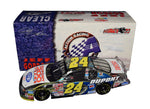 Autographed 2002 Jeff Gordon #24 DuPont 200th Anniversary Clear Car - Side View: Featuring authentic signatures and intricate detailing of the iconic racer, with DuPont's 200th anniversary theme visible through the clear car body.