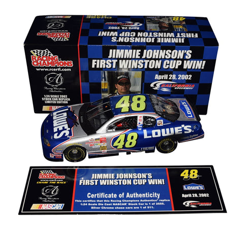 Limited edition 1/24 scale Diecast Car celebrating Jimmie Johnson's historic first Cup Series win at California. Autographed for ultimate authenticity.