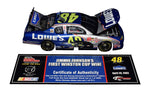 The perfect gift for racing fans - Autographed Jimmie Johnson Lowes Diecast Car. A collectible that encapsulates a monumental moment in NASCAR history.