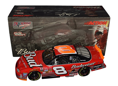 Autographed 2003 Dale Earnhardt Jr. #8 Budweiser Racing 3X Talladega Win vintage diecast car with COA. This iconic collectible showcases Earnhardt's prowess at Talladega, commemorating his three wins at the legendary track. Each signature is meticulously obtained through exclusive signings and comes with a Certificate of Authenticity. 