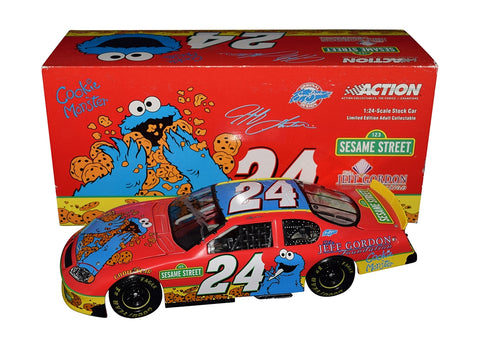 AUTOGRAPHED 2003 Jeff Gordon #24 Foundation COOKIE MONSTER (Sesame Street) Sam Bass Design Signed Collectible Action 1/24 Scale NASCAR Diecast Car with COA