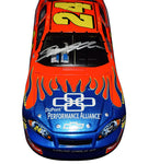 Signed Action 1/24 Scale Jeff Gordon #24 DuPont Blue Flames Diecast Car - Front View: Feel the excitement of NASCAR with Jeff Gordon's signature prominently displayed on the front of this collectible, capturing the essence of speed and power.