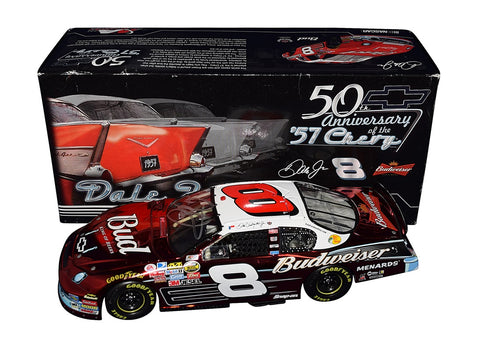 Autographed 2007 Dale Earnhardt Jr. #8 Budweiser 57' Chevy Red Chrome Signed Diecast Car - Side View: Capture the nostalgia of NASCAR with this exclusive diecast car, featuring authentic signatures obtained through exclusive signings.
