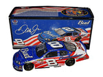 Autographed 2007 Dale Earnhardt Jr. #8 Budweiser STARS & STRIPES Diecast Car Description: Close-up image of the autographed 2007 Dale Earnhardt Jr. #8 Budweiser STARS & STRIPES diecast car, featuring the patriotic design and Dale Earnhardt Jr.'s authentic signature. Supports the Warrior Foundation.