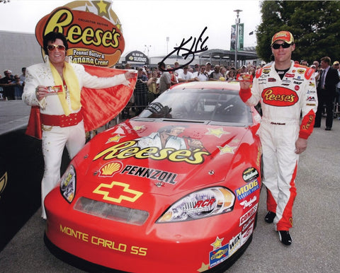 Experience the fusion of NASCAR and music with the AUTOGRAPHED 2007 Kevin Harvick #29 Reese's Racing ELVIS TRIBUTE Indy 8x10 Photo, a collector's dream.