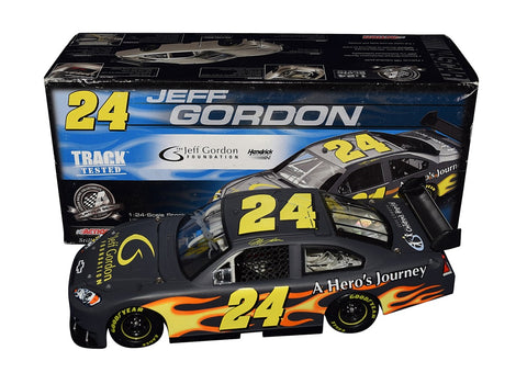 Autographed 2008 Jeff Gordon #24 A Hero's Journey COT Test Car Signed Diecast - Side View: Jeff Gordon's heroic legacy shines through on this COT test car, adorned with authentic signatures and supporting the JG Foundation's noble cause.