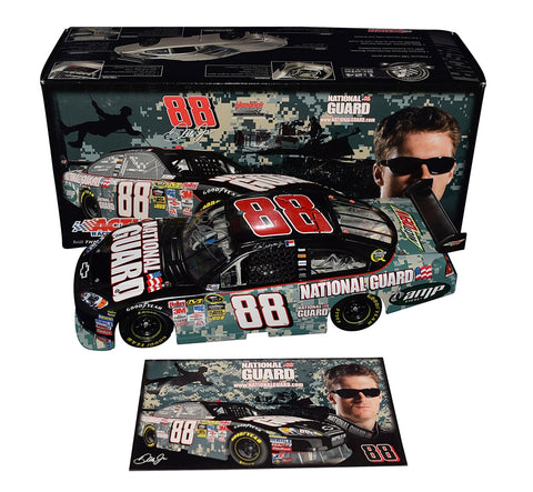 Celebrate patriotism with this autographed 2009 Dale Jr. #88 National Guard Diecast Car - Serving America. Limited to 4,626 produced. COA included.