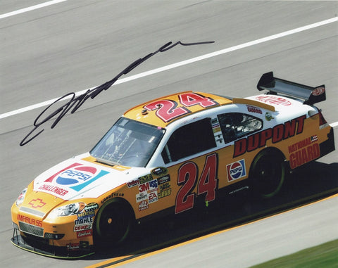 Relive the glory days of NASCAR with this autographed 2009 Jeff Gordon #24 Pepsi Retro Paint Scheme signed 8x10 inch glossy NASCAR photo. Perfect gift for Jeff Gordon fans and NASCAR enthusiasts alike!