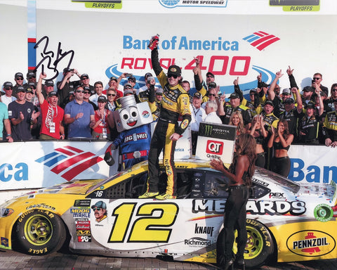 Step into the victorious world of NASCAR history with this AUTOGRAPHED 8x10 Inch Victory Lane NASCAR Photo commemorating Ryan Blaney's incredible 2018 #12 Pennzoil Racing CHARLOTTE ROVAL WIN. This captivating photograph captures the sheer joy and elation as Blaney celebrates his historic triumph in Victory Lane at the iconic Charlotte ROVAL. 