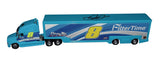 A side view of the collectible 1/64 scale NASCAR hauler transporter featuring the authentic signature of Dale Earnhardt Jr. This NASCAR Authentics hauler comes with a Certificate of Authenticity.