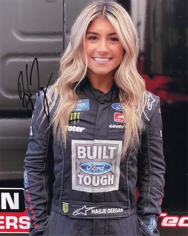 Experience the thrill of NASCAR with this AUTOGRAPHED 2021 Hailie Deegan #1 Ford Racing BUILT FORD TOUGH Truck Series 8x10 Inch NASCAR Photo. This extraordinary collector's gem showcases Hailie Deegan's signature, meticulously obtained through exclusive signings and treasured garage area access via HOT Passes. Your investment is secured with a Certificate of Authenticity, and we proudly guarantee 100% lifetime authenticity. 