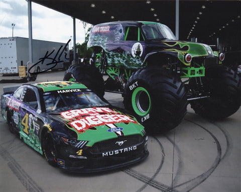 Autographed 2021 Kevin Harvick #4 Stewart-Haas Ford Mustang GRAVE DIGGER CAR & MONSTER TRUCK signed 8x10 inch NASCAR glossy photo with Certificate of Authenticity (COA).