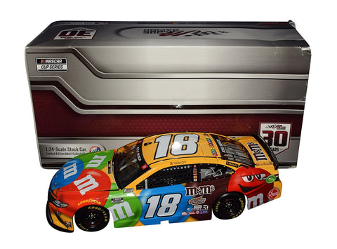 Celebrate 30 years of NASCAR greatness with the Autographed 2021 Kyle Busch #18 M&M's Toyota 30th Anniversary Diecast Car, limited edition #1183 of 1,548. Exclusive signatures, COA included – a collector's dream!