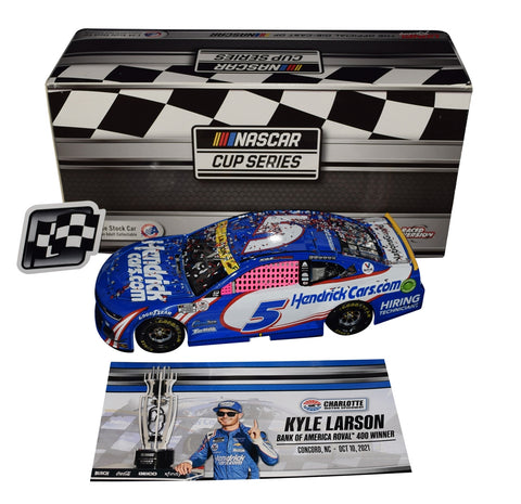 Authentic 2021 Kyle Larson #5 Charlotte Roval Win Diecast Car - Limited edition #0231, autographed by Larson, complete with COA.