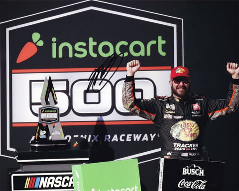 Add this genuine Martin Truex Jr. autographed 8x10 inch NASCAR photo to your memorabilia collection, featuring the iconic Victory Lane celebration from his 2021 Phoenix win. Limited availability – don't wait!