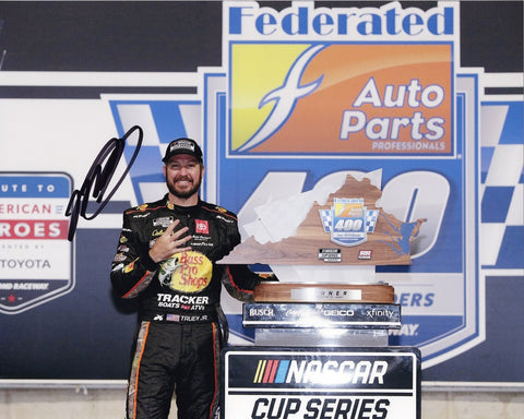 AUTOGRAPHED 2021 Martin Truex Jr. #19 Bass Pro RICHMOND WIN (Victory Lane Trophy) Signed 8x10 Inch NASCAR Photo with COA