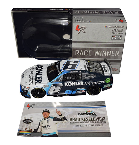 Own a piece of racing history with the Autographed 2022 Brad Keselowski #6 Kohler Generators Daytona Duel #1 Win Diecast Car, a limited-edition collectible showcasing the thrill of victory. COA included.