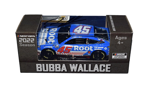 Autographed Bubba Wallace #23 Root Racing Diecast Car - Side View: Own a piece of NASCAR history with this autographed diecast car, featuring Bubba Wallace's signature and the iconic Root Racing livery.