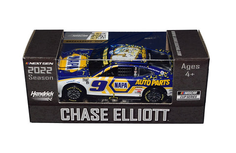 Autographed 2022 Chase Elliott #9 NAPA Racing TALLADEGA WIN Diecast Car with COA, capturing the exhilarating victory moment at Talladega, personally signed by Chase Elliott, perfect for avid NASCAR collectors and fans.