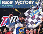 Chase Elliott's autographed 2022 TALLADEGA WIN NASCAR photo captures the explosive Victory Lane celebration with confetti raining down.