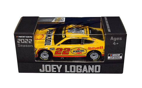Autographed 2022 Joey Logano #22 Shell / Pennzoil NASCAR CHAMPION Diecast Car - A championship-winning collectible for Joey Logano fans. This limited-edition 1/64 scale diecast car comes with a Certificate of Authenticity, guaranteeing its value as a cherished keepsake for any motorsport enthusiast.