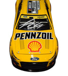 Detailed view of the Autographed 2022 Joey Logano #22 Shell / Pennzoil Racing NASCAR CHAMPION Diecast Car, showcasing Joey Logano's signature, symbolizing authenticity and his triumphant championship win.