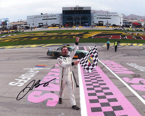 Josh Berry #8 Harrison's LAS VEGAS WIN Checkered Flag Signed Picture - Authentic Memorabilia from Exclusive Signing Event, a prized possession for NASCAR fans.