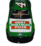A close-up view of the AUTOGRAPHED 2022 Kevin Harvick #4 Hunt Brothers Pizza Diecast Car, showcasing the vivid details of the Hunt Brothers Pizza livery and Kevin Harvick's authentic signature.