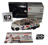 Limited edition 1/24 scale Diecast Car featuring the vibrant Mobil 1 Racing design and autographed by Kevin Harvick, a testament to his incredible 60 career wins in the NASCAR Cup Series.