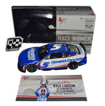 Collector's gem - Limited edition 1/24 scale Diecast Car, featuring Kyle Larson's genuine signature, exclusively obtained through public/private signings and coveted garage area access via HOT Passes.