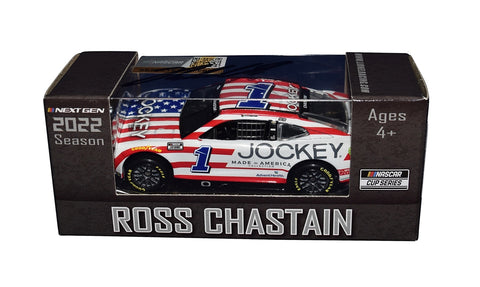 Get your piece of American racing history with this AUTOGRAPHED 2022 Ross Chastain #1 Jockey PATRIOTIC USA Diecast Car.