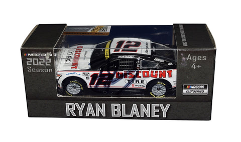Front view of the AUTOGRAPHED 2022 Ryan Blaney #12 Discount Tire Racing Diecast Car, a high-speed addition to any NASCAR memorabilia collection.